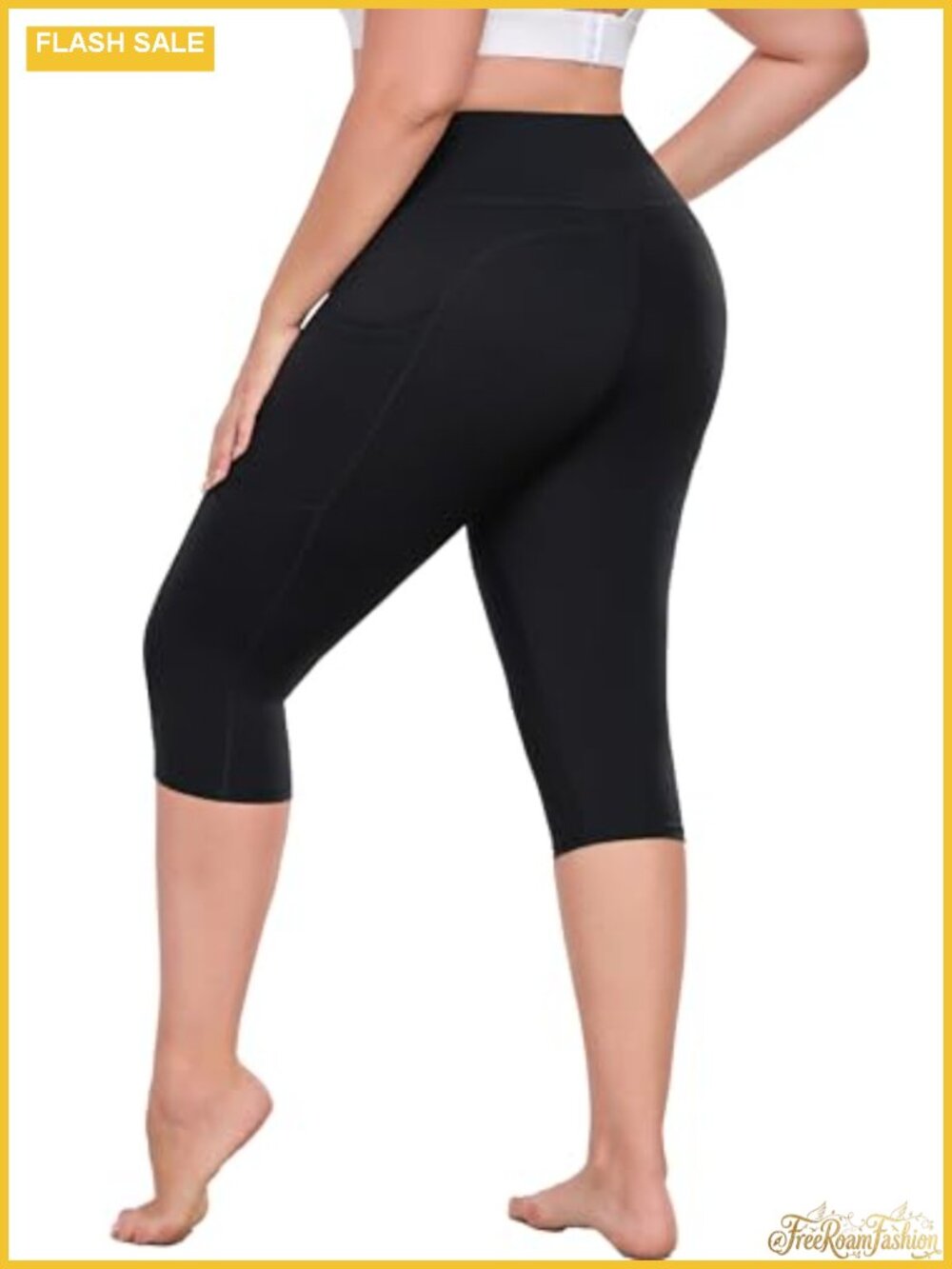 Plus Size Capri Yoga Pants with Pockets High Waist Workout Leggings Women